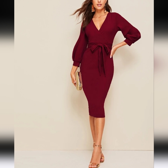 unknown Dresses & Skirts - Elegant Women's S Burgundy V-Neck Dress
